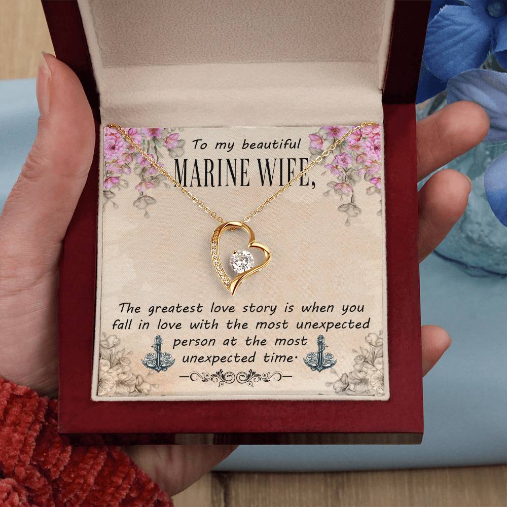 Forever Love Necklace with Message Card : Gifts for Wife - To My Beautiful Marine Wife, The Greatest Love Story - For Anniversary, Birthday