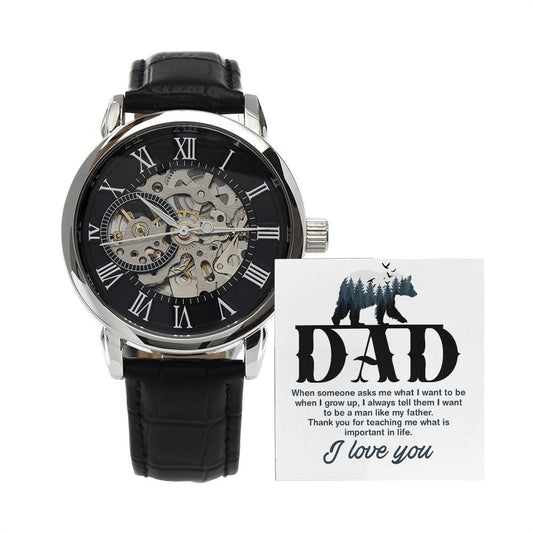 Men's Openwork Watch with Message Card : Gifts For Dad - When Someone Asks Me What I Want to Be When I Grow Up- Gift For Father's Day, Birthday