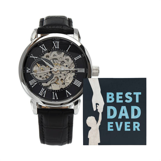 Men's Openwork Watch with Message Card : Gifts For Dad - The Best Dad Ever - Gift For Father's Day, Birthday