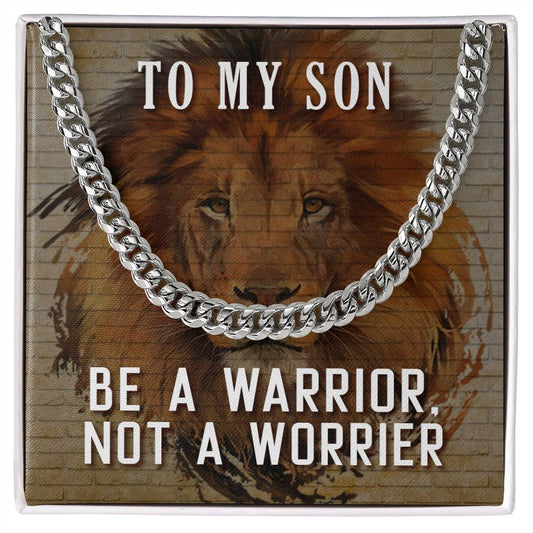 Cuban Link Chain with Message Card : Gifts for Son - Be a Warrior not a Worrier - For Graduation, Birthday, Holiday