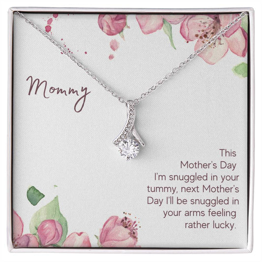 Alluring Beauty Necklace With Message Card : Gifts For Mom - This Mother's Day I'm Snuggled In Your Tummy - For Mother's Day