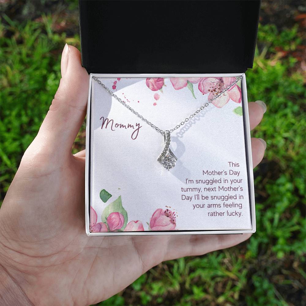 Alluring Beauty Necklace With Message Card : Gifts For Mom - This Mother's Day I'm Snuggled In Your Tummy - For Mother's Day