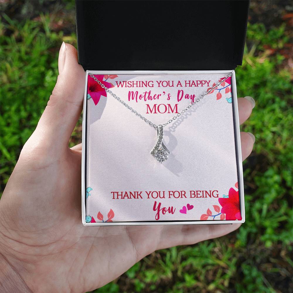 Alluring Beauty Necklace With Message Card : Gifts For Mom - Wishing You a Happy Mother's Day Mom - For Mother's Day