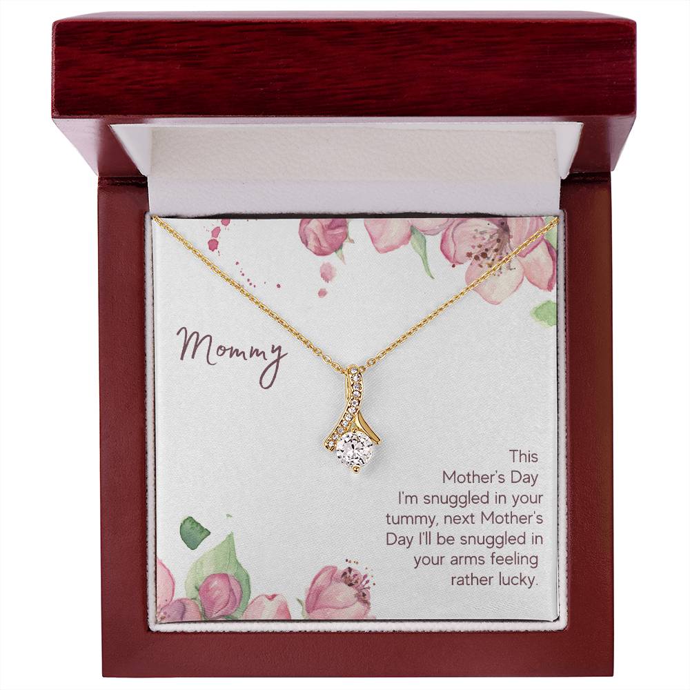 Alluring Beauty Necklace With Message Card : Gifts For Mom - This Mother's Day I'm Snuggled In Your Tummy - For Mother's Day