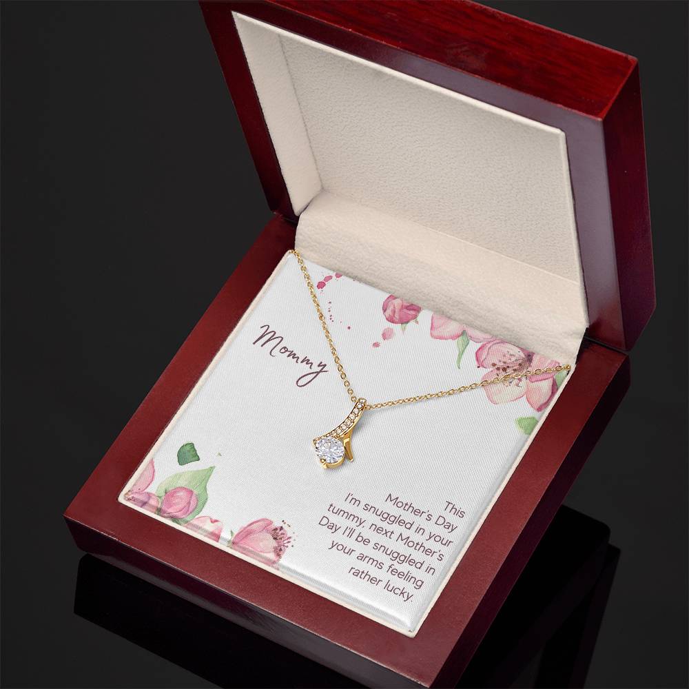 Alluring Beauty Necklace With Message Card : Gifts For Mom - This Mother's Day I'm Snuggled In Your Tummy - For Mother's Day