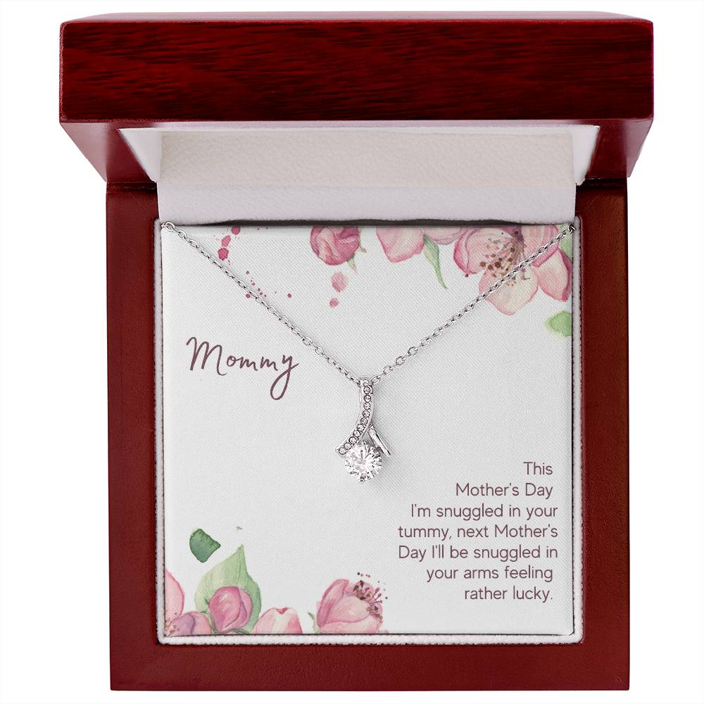 Alluring Beauty Necklace With Message Card : Gifts For Mom - This Mother's Day I'm Snuggled In Your Tummy - For Mother's Day