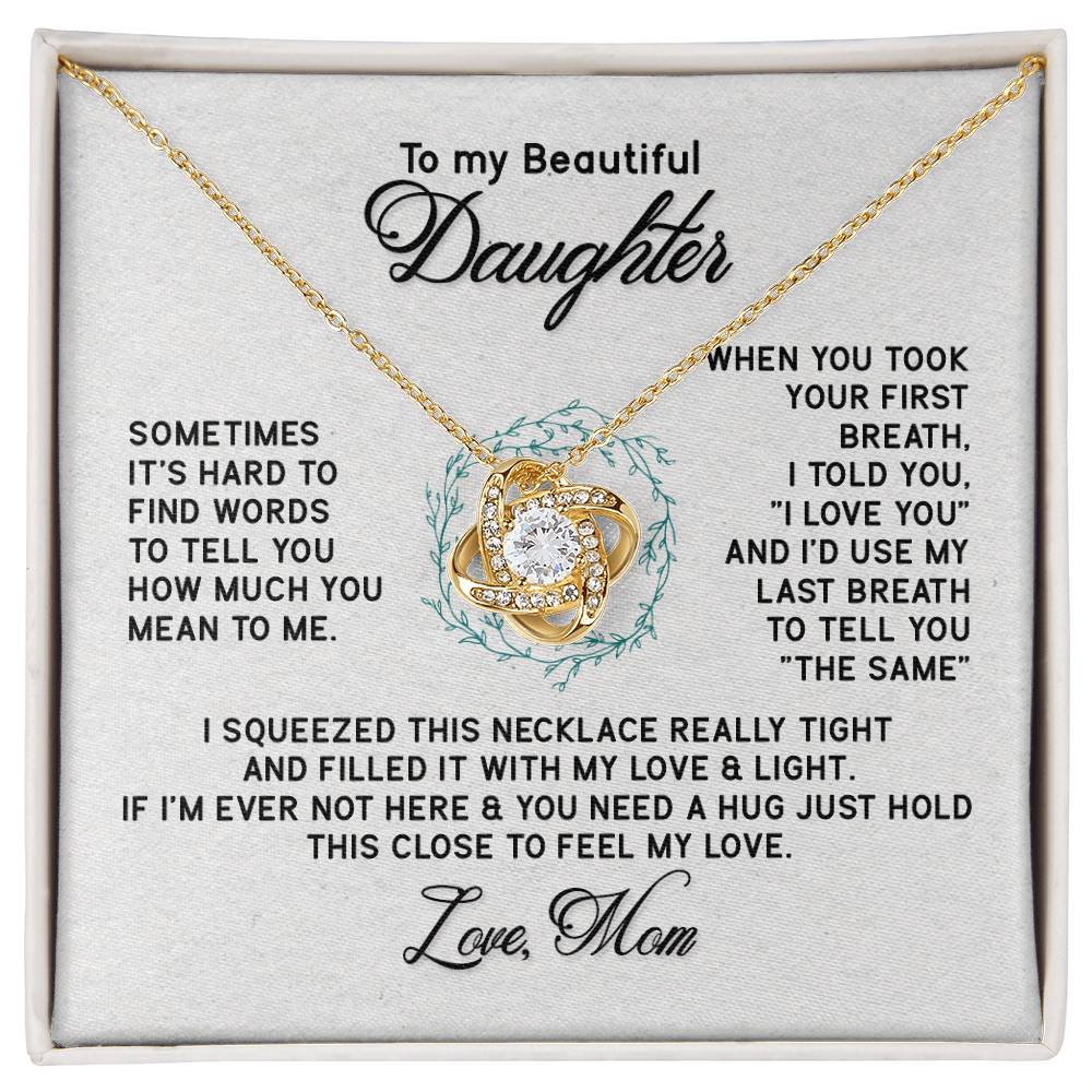 Love Knot Necklace with Message Card : Gifts for Daughter - Sometimes It's Hard to Find the Words to Tell You - For Graduation, Birthday, Holiday