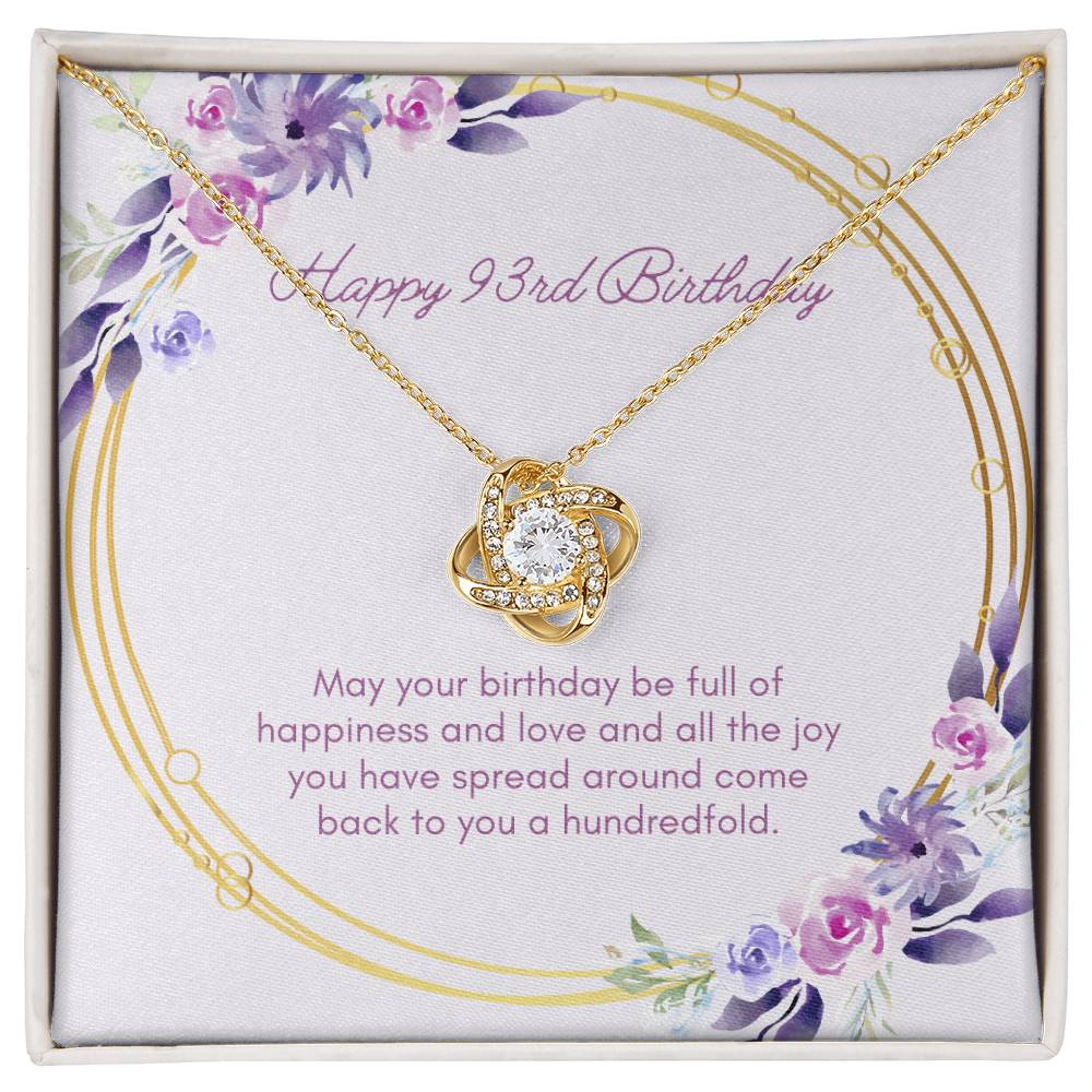 Birthday Gifts for Her: 93rd Birthday Gift - Love Knot Necklace with Message Card - For Wife, Girlfriend, Sister, Daughter, Friend