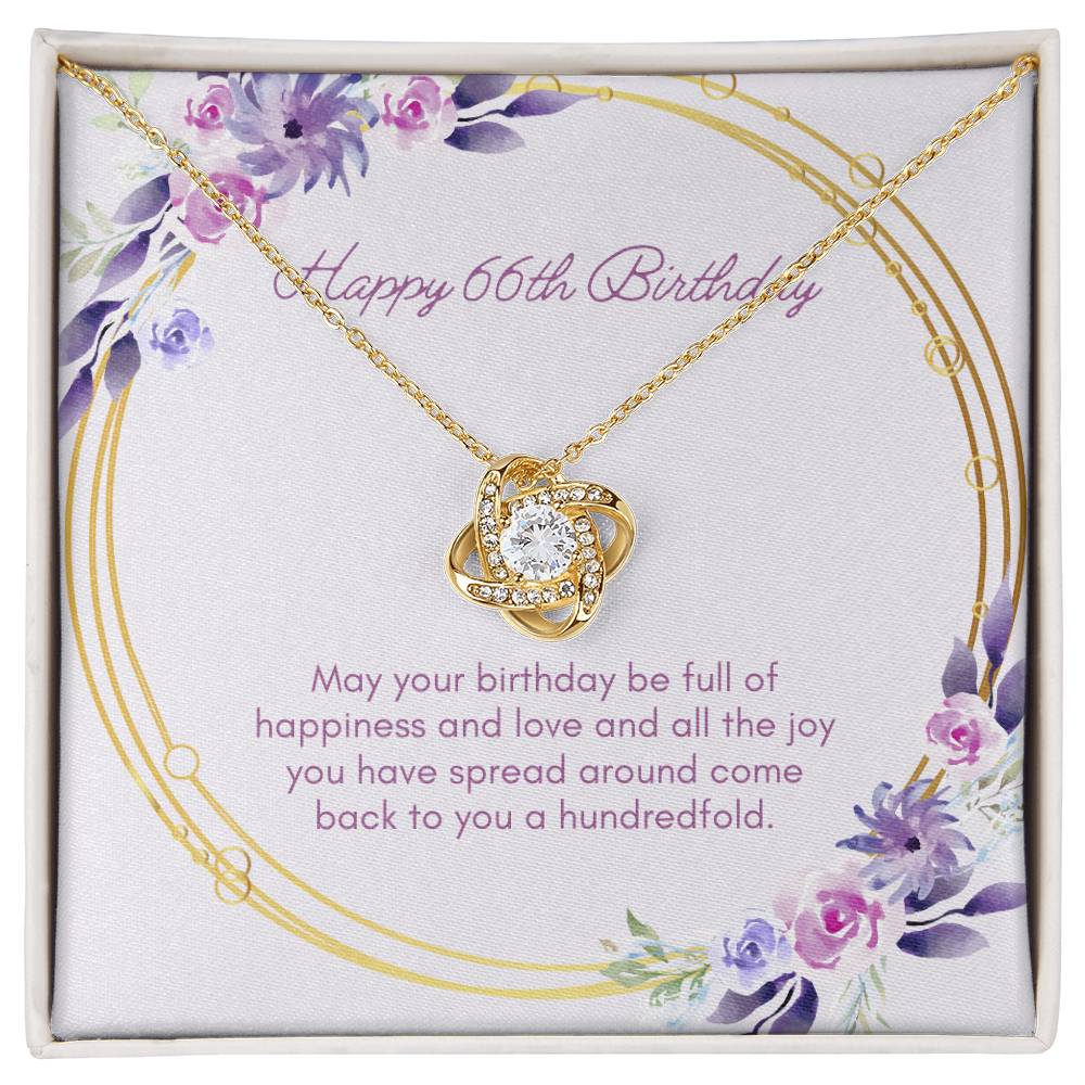 Birthday Gifts for Her: 66th Birthday Gift - Love Knot Necklace with Message Card - For Wife, Girlfriend, Sister, Daughter, Friend