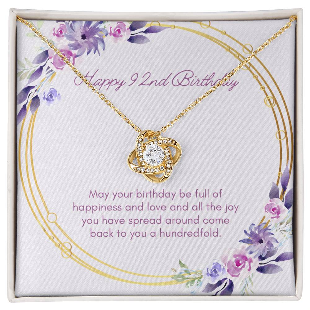 Birthday Gifts for Her: 92nd Birthday Gift - Love Knot Necklace with Message Card - For Wife, Girlfriend, Sister, Daughter, Friend