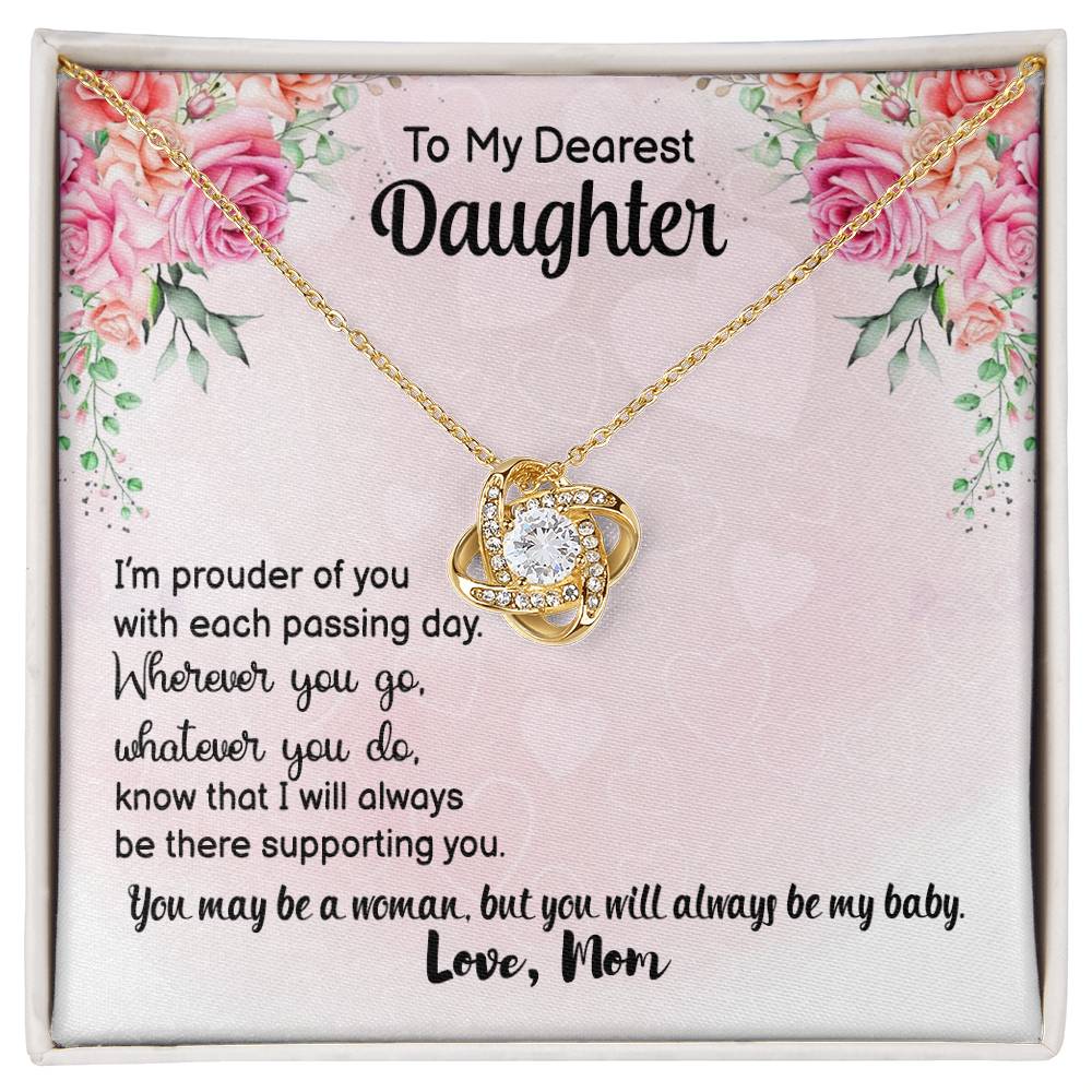 Love Knot Necklace with Message Card : Gifts for Daughter - I'm Prouder of You with Each Passing Day Wherever You Go Whatever - For Graduation, Birthday, Holiday