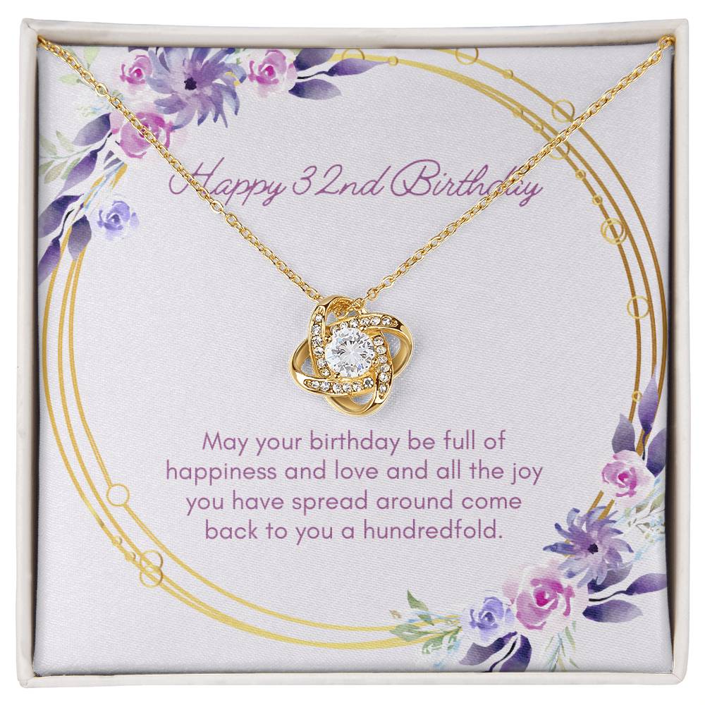 Birthday Gifts for Her: 32nd Birthday Gift - Love Knot Necklace with Message Card - For Wife, Girlfriend, Sister, Daughter, Friend