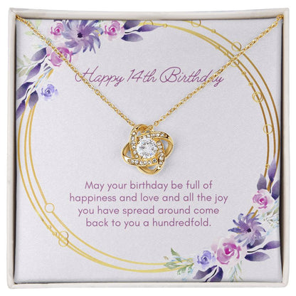 Birthday Gifts for Her: 14th Birthday Gift - Love Knot Necklace with Message Card - For Wife, Girlfriend, Sister, Daughter, Friend