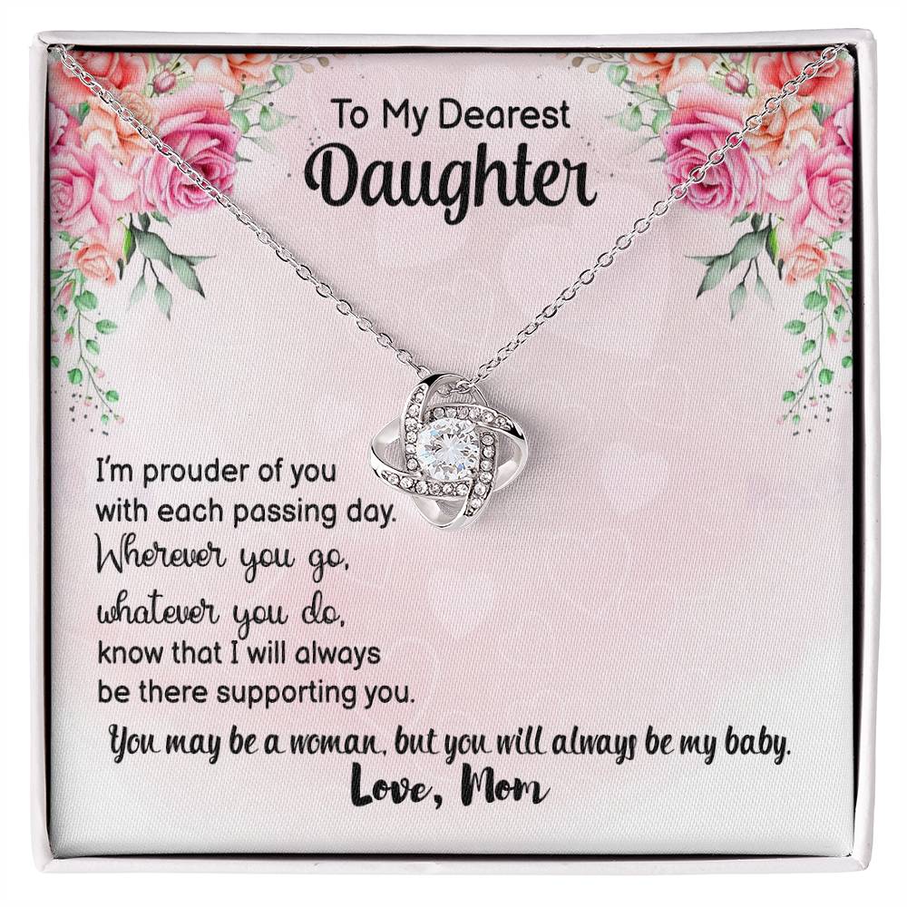 Love Knot Necklace with Message Card : Gifts for Daughter - I'm Prouder of You with Each Passing Day Wherever You Go Whatever - For Graduation, Birthday, Holiday