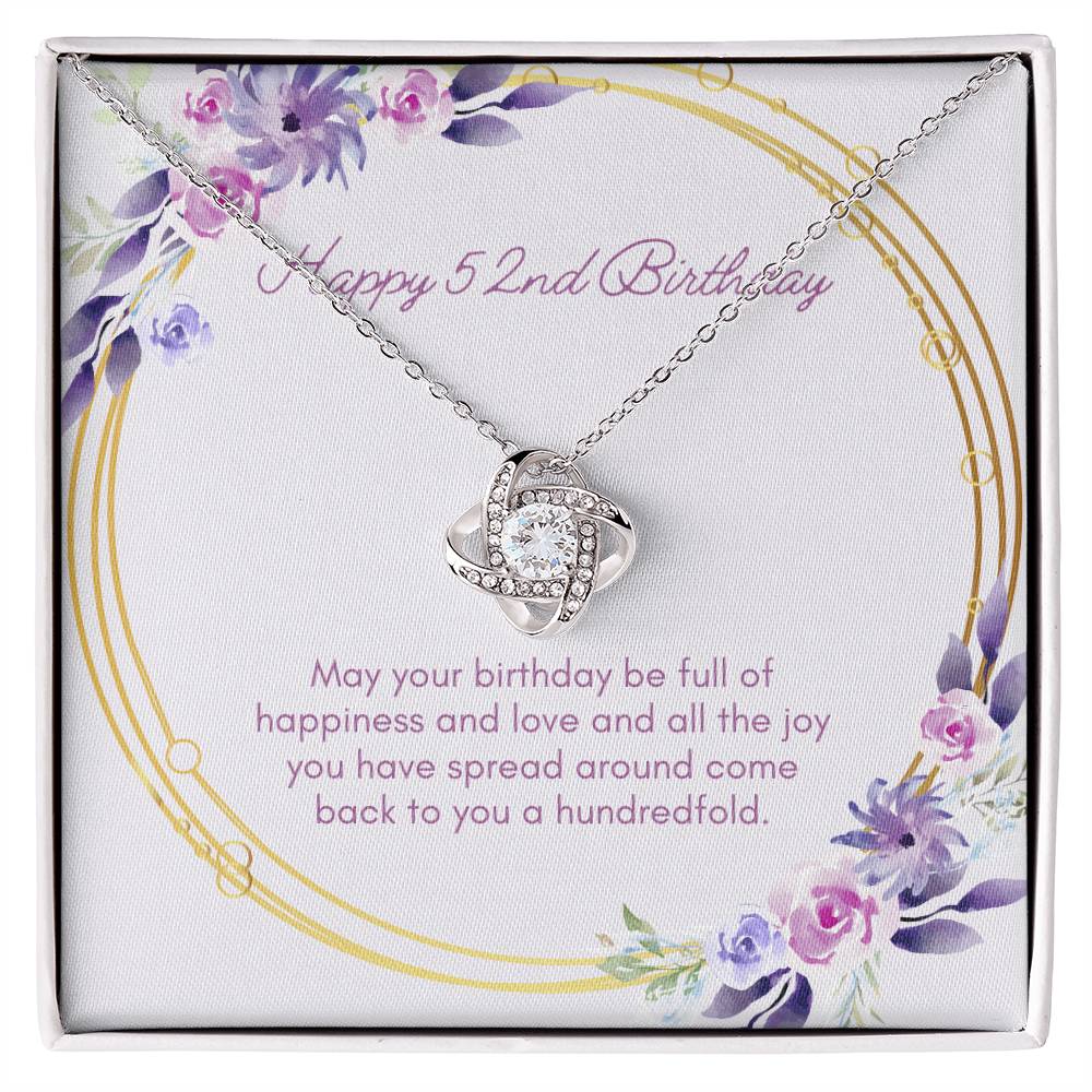 Birthday Gifts for Her: 52nd Birthday Gift - Love Knot Necklace with Message Card - For Wife, Girlfriend, Sister, Daughter, Friend