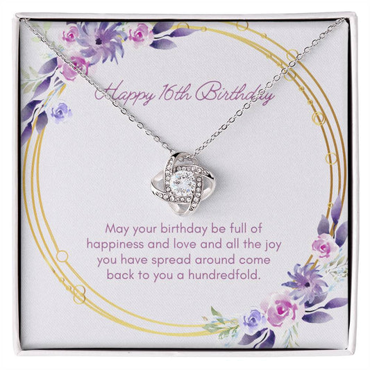 Birthday Gifts for Her: 16th Birthday Gift - Love Knot Necklace with Message Card - For Wife, Girlfriend, Sister, Daughter, Friend