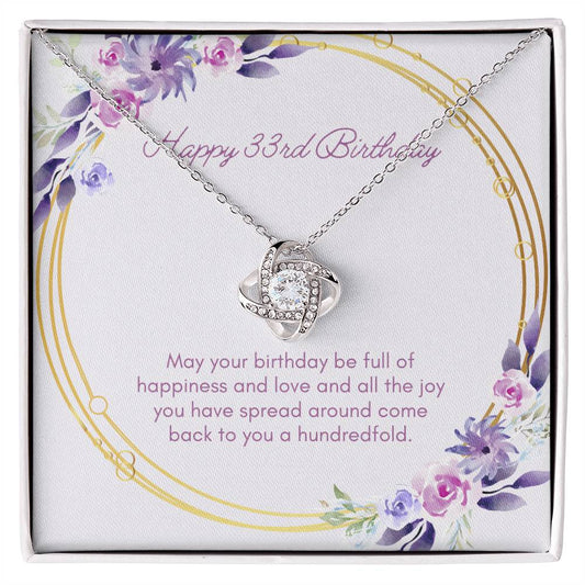 Birthday Gifts for Her: 33rd Birthday Gift - Love Knot Necklace with Message Card - For Wife, Girlfriend, Sister, Daughter, Friend