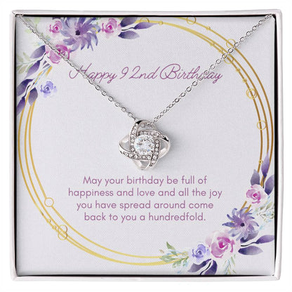 Birthday Gifts for Her: 92nd Birthday Gift - Love Knot Necklace with Message Card - For Wife, Girlfriend, Sister, Daughter, Friend