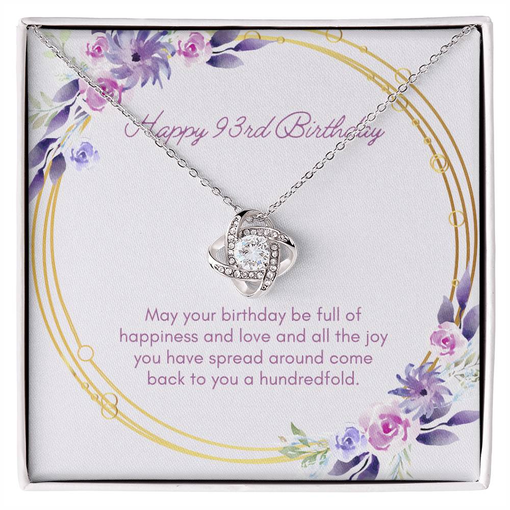 Birthday Gifts for Her: 93rd Birthday Gift - Love Knot Necklace with Message Card - For Wife, Girlfriend, Sister, Daughter, Friend