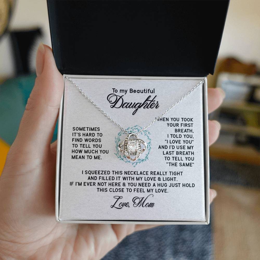 Love Knot Necklace with Message Card : Gifts for Daughter - Sometimes It's Hard to Find the Words to Tell You - For Graduation, Birthday, Holiday