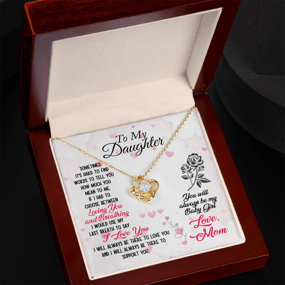 Love Knot Necklace with Message Card : Gifts for Daughter - Sometimes It's Hard to Find Words to Tell You How Much You Mean - For Graduation, Birthday, Holiday