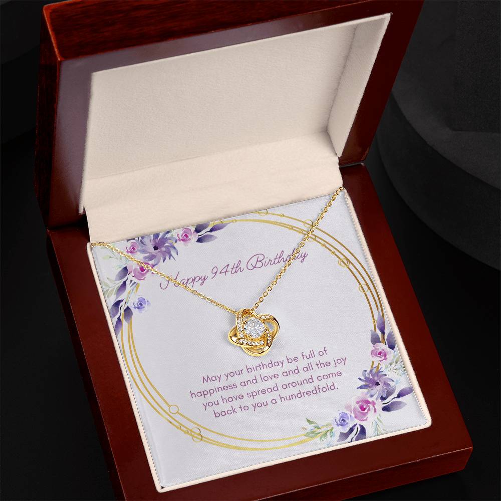 Birthday Gifts for Her: 94th Birthday Gift - Love Knot Necklace with Message Card - For Wife, Girlfriend, Sister, Daughter, Friend