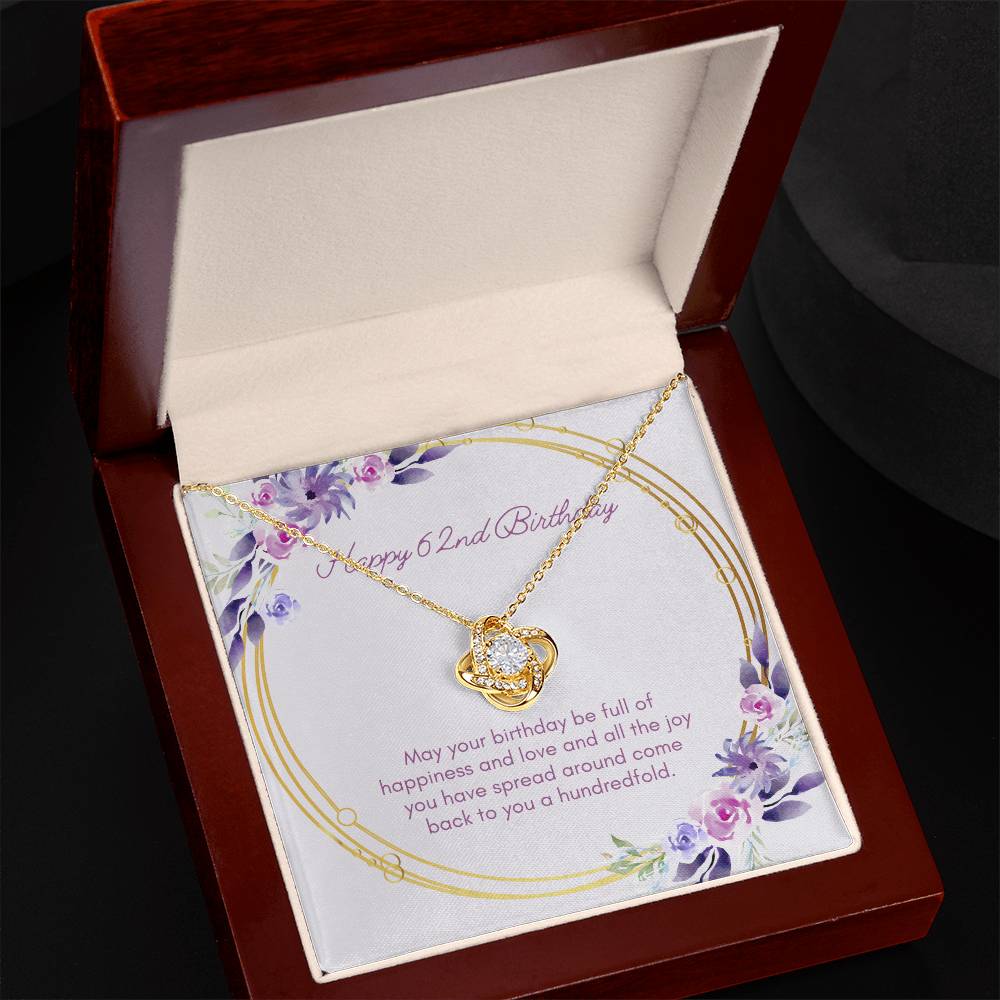 Birthday Gifts for Her: 62nd Birthday Gift - Love Knot Necklace with Message Card - For Wife, Girlfriend, Sister, Daughter, Friend