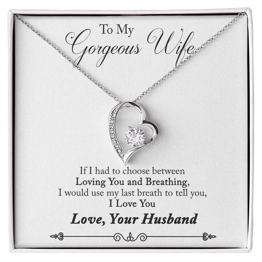 Forever Love Necklace with Message Card : Gifts for Wife - If I Had to Choose Between Loving You and Breathing - For Anniversary, Birthday