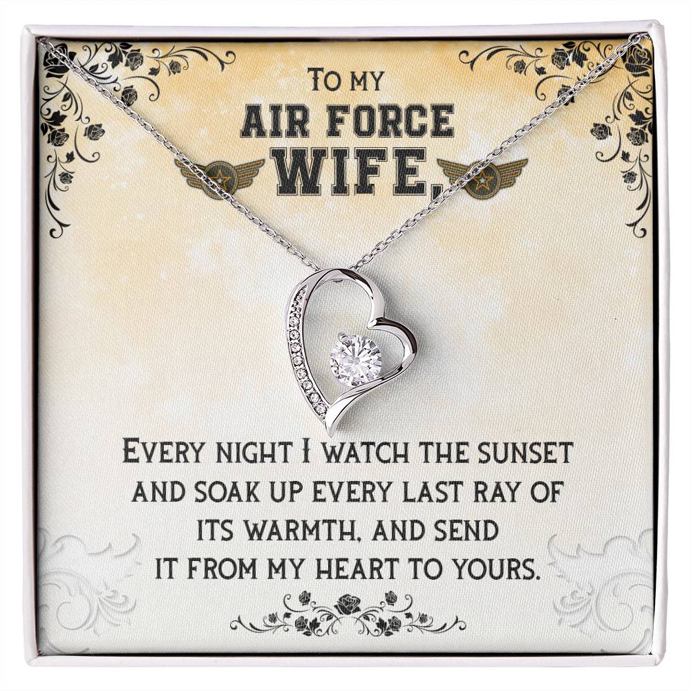 Forever Love Necklace with Message Card : Gifts for Wife - To My Air Force Wife Every Night I Watch the Sunset and Soak - For Anniversary, Birthday