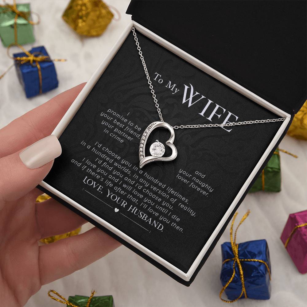 Forever Love Necklace with Message Card : Gifts for Wife - To My Wife I Promise to be Your Best Friend Your Partner - For Anniversary, Birthday