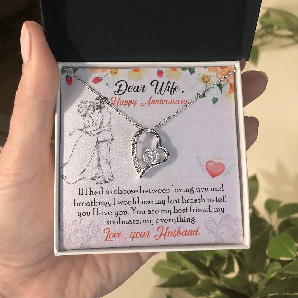 Forever Love Necklace with Message Card : Gifts for Wife - If I Had to Choose Between Loving You and Breathing - For Anniversary