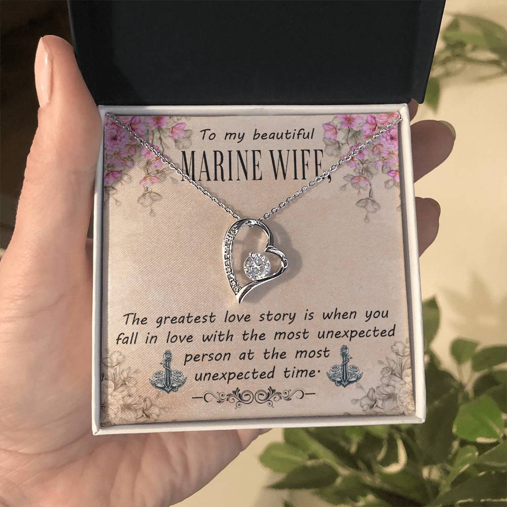 Forever Love Necklace with Message Card : Gifts for Wife - To My Beautiful Marine Wife, The Greatest Love Story - For Anniversary, Birthday