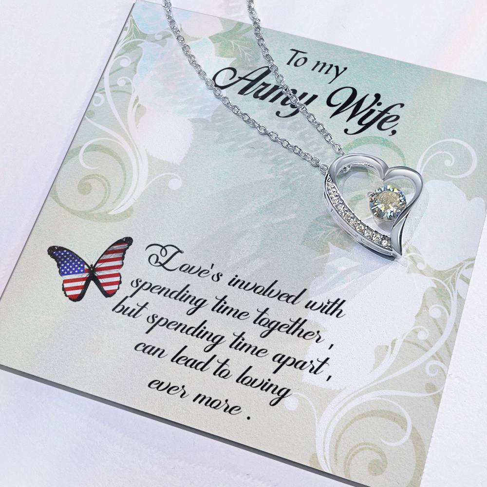 Forever Love Necklace with Message Card : Gifts for Wife - To My Army Wife, Love's Involved with Spending Time Together - For Anniversary, Birthday