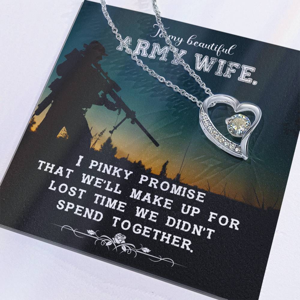 Forever Love Necklace with Message Card : Gifts for Wife - To My Beautiful Army Wife. I Pinky Promise That We'll - For Anniversary, Birthday