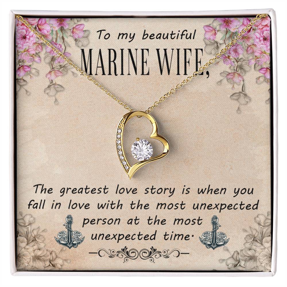 Forever Love Necklace with Message Card : Gifts for Wife - To My Beautiful Marine Wife, The Greatest Love Story - For Anniversary, Birthday