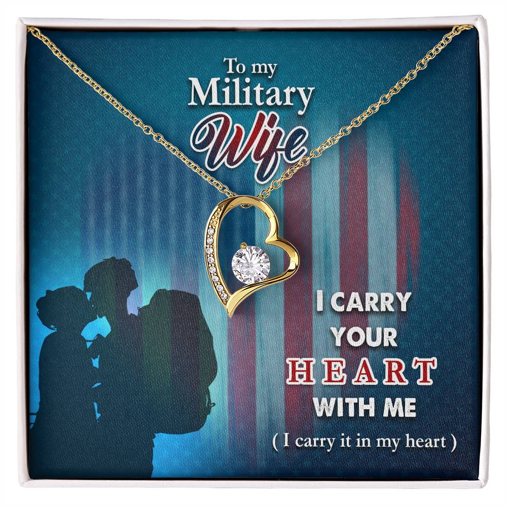 Forever Love Necklace with Message Card : Gifts for Wife - To my Military Wife I Carry Your - For Anniversary, Birthday