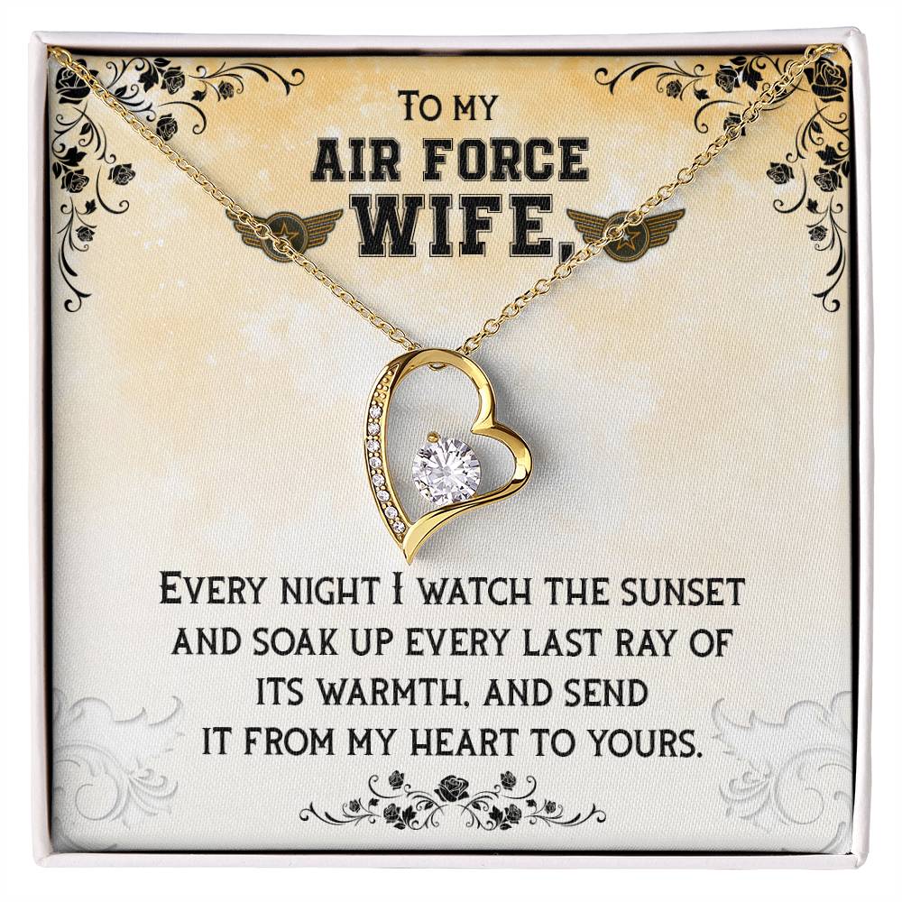 Forever Love Necklace with Message Card : Gifts for Wife - To My Air Force Wife Every Night I Watch the Sunset and Soak - For Anniversary, Birthday