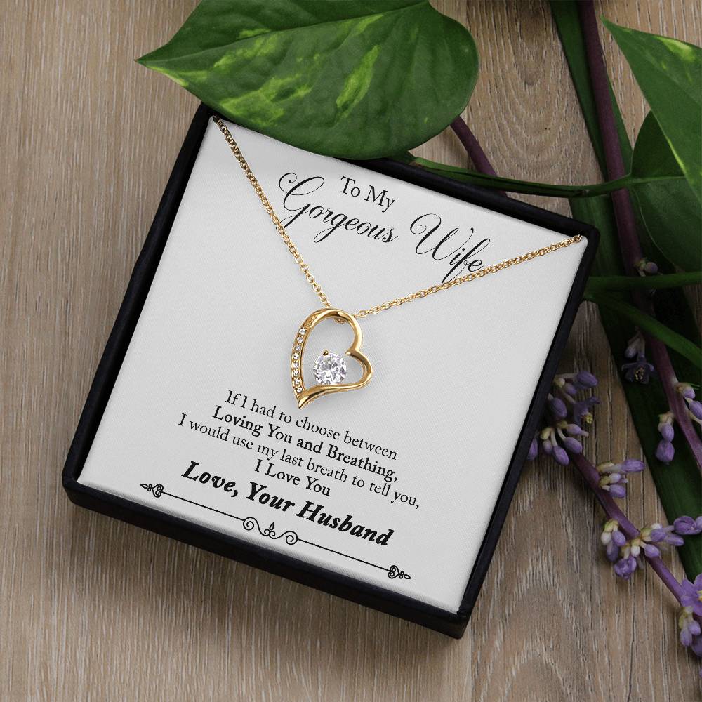 Forever Love Necklace with Message Card : Gifts for Wife - If I Had to Choose Between Loving You and Breathing - For Anniversary, Birthday