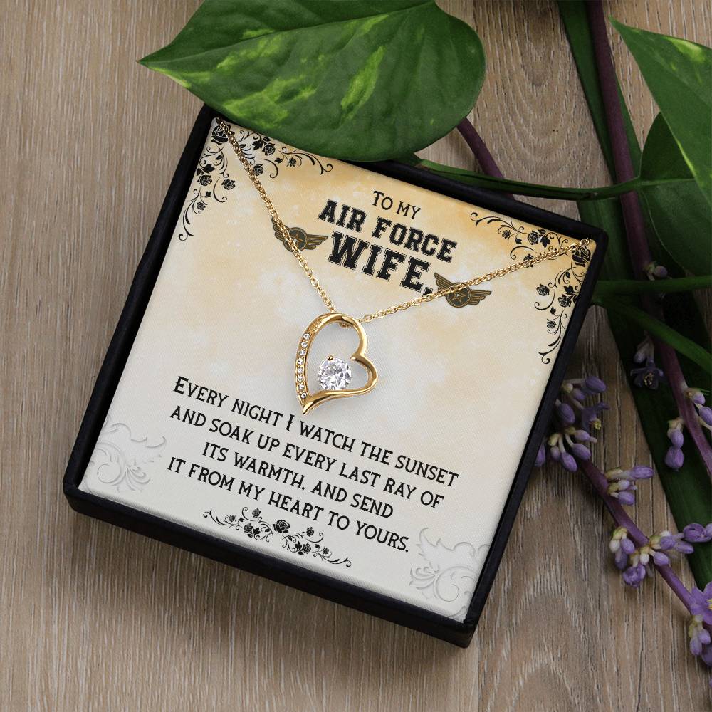 Forever Love Necklace with Message Card : Gifts for Wife - To My Air Force Wife Every Night I Watch the Sunset and Soak - For Anniversary, Birthday