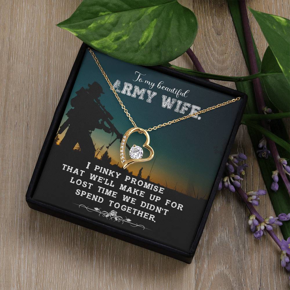 Forever Love Necklace with Message Card : Gifts for Wife - To My Beautiful Army Wife. I Pinky Promise That We'll - For Anniversary, Birthday