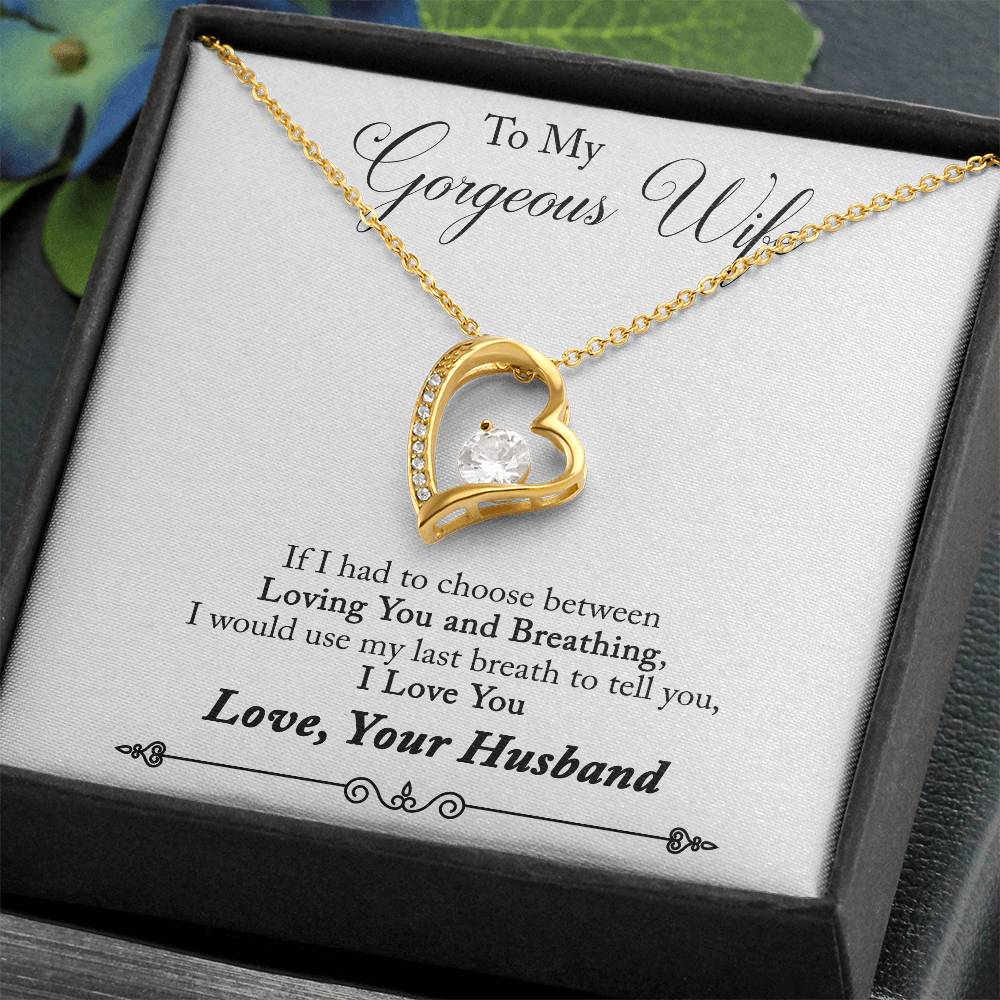 Forever Love Necklace with Message Card : Gifts for Wife - If I Had to Choose Between Loving You and Breathing - For Anniversary, Birthday