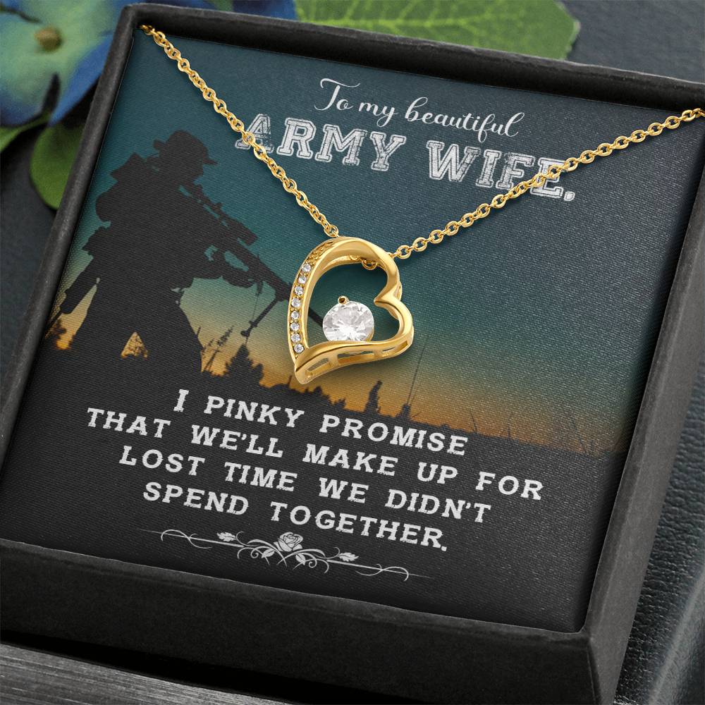 Forever Love Necklace with Message Card : Gifts for Wife - To My Beautiful Army Wife. I Pinky Promise That We'll - For Anniversary, Birthday