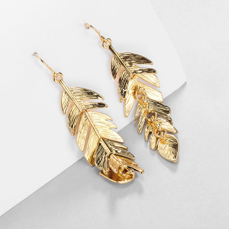 European And American Fashion Simple Tassel Leaf Long Earrings