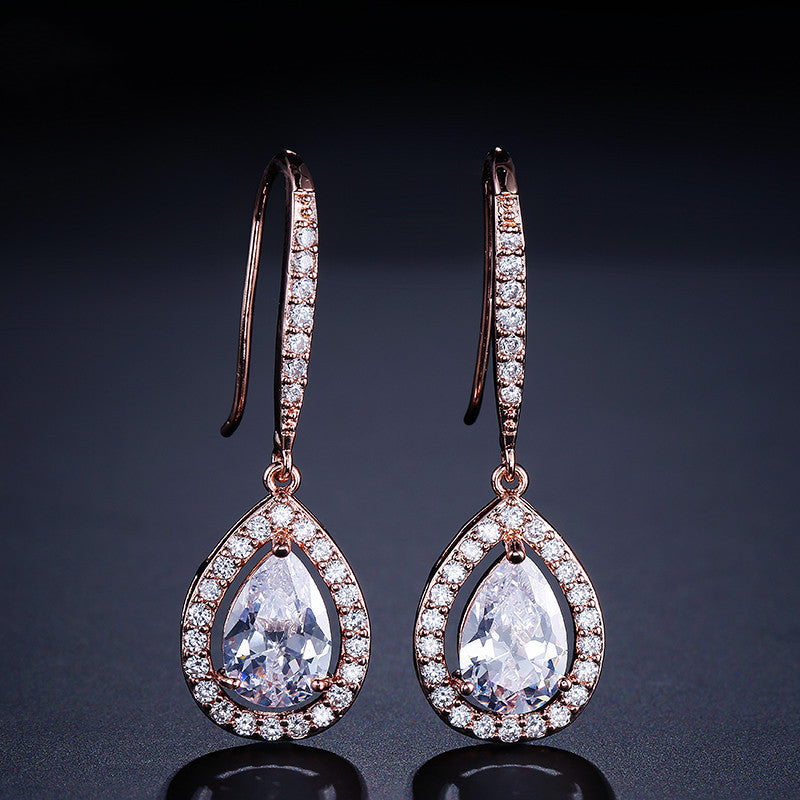 Micro-inlaid AAA Zircon Personality Drop-shaped Ear Hooks