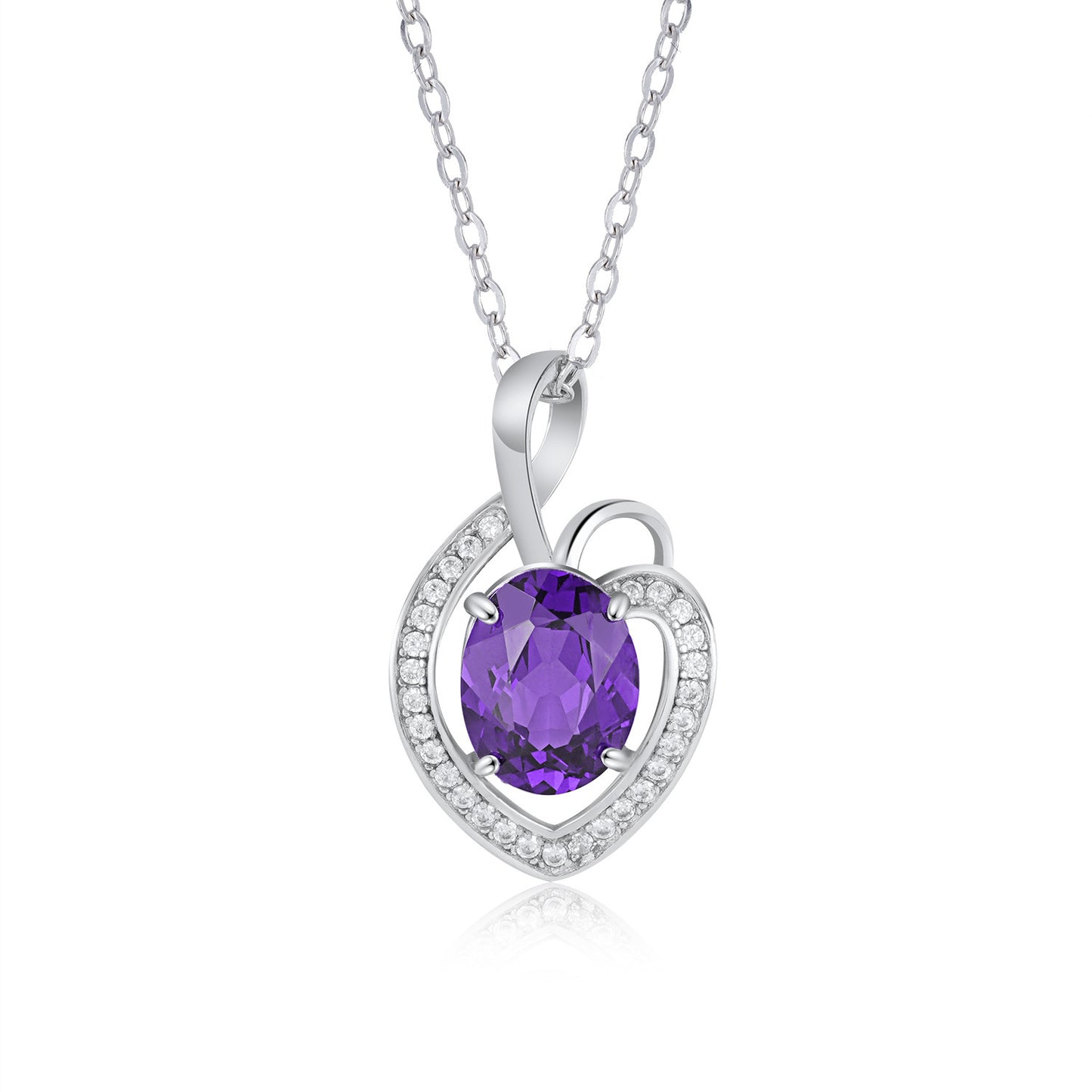 Simple Heart Pendant Collar Chain S925 Silver Amethyst Necklace Premium Jewelry Accessories