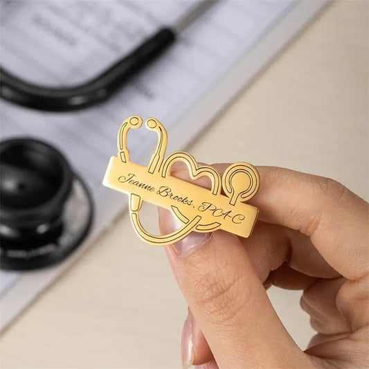 Personalized Smooth Engraved Name Stethoscope Brooch