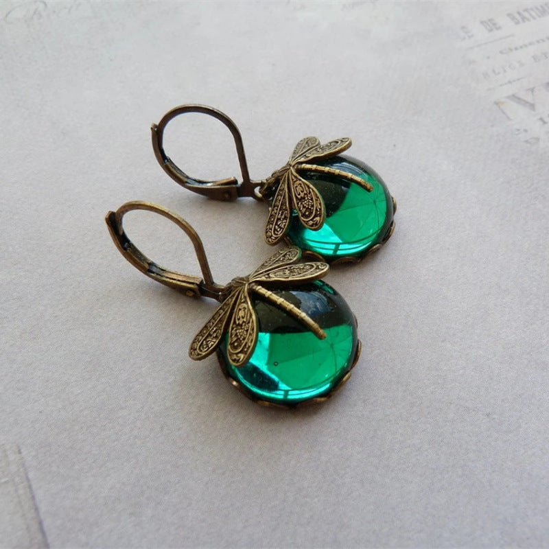 Vintage Dragonfly Pendant Boho Chakra Drop Earrings