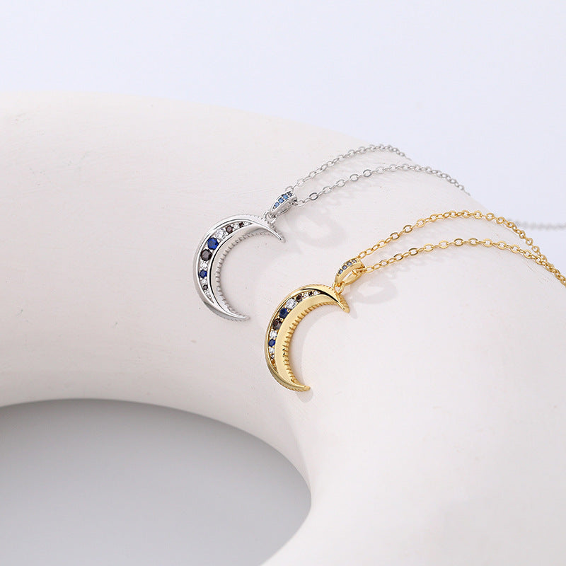 Sterling Silver Crescent Moon Zircon Necklace