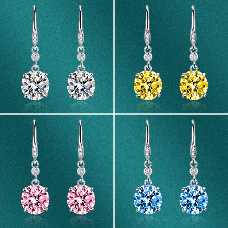 Round Single Diamond Ear Hook Luxury Yellow Diamond Earrings