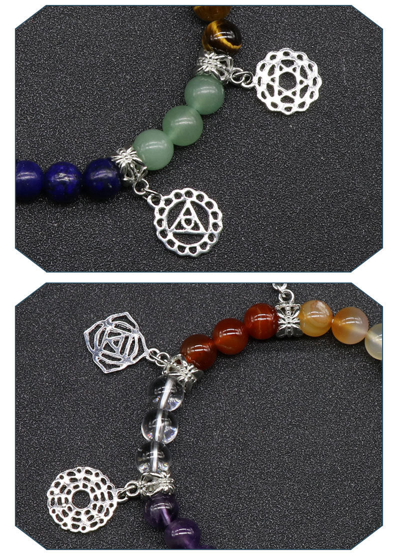 Colorful Agate Crystal Seven Chakra Yoga Symbol Jewelry Bracelet